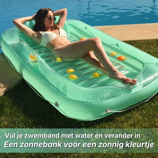 Opblaasbaar Tanning Bed Luchtbed Zwembad - Luxe Zonnebad met Water Vul Systeem - 178 x 114 cm - Muntgroen - Inclusief Bekerhouders en Hoofdsteun van Merkloos — afbeelding 3