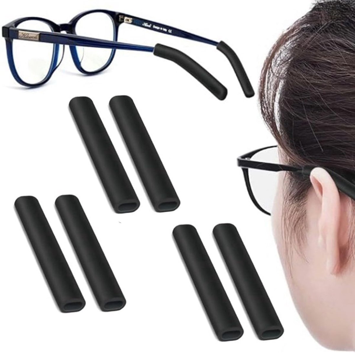 3 Pairs Silicone Eyeglass Temples - Soft Glasses - Ear Pads - Non-Slip Glasses Holder - Universal Glasses Covers for Sunglasses - Reading Glassen - Brilaccessoires