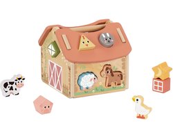 TOOKY TOY Boerderij met Vormenstoof - FSC Hout - Boerderijdieren - Geschikt voor 1+ Jaar (Dreumes) - Shape Sorter - Blokkendoos - Educatief & Montessori Speelgoed