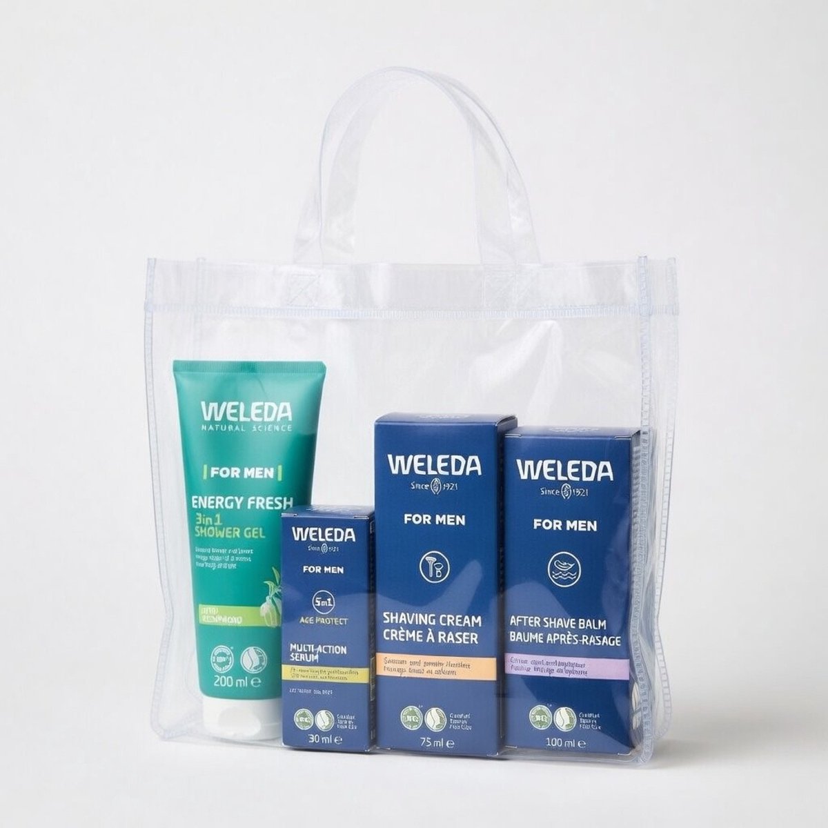 Weleda Men Verzorgingsset in Transparant Tasje – Compleet en Natuurlijk Verzorgingspakket: showergel 3in1- serum 30ml; shaving cream en aftershave balm — cadeau in Verzorging - foto 3