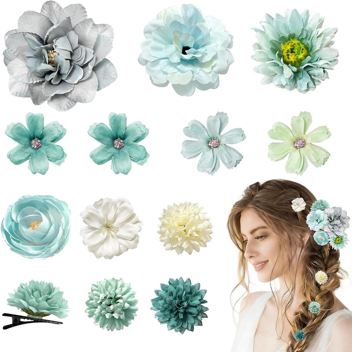 Haarspeld bloem - Haaraccessoires - Haarstyling - Bloem design - 12 stuks - Nevelblauw