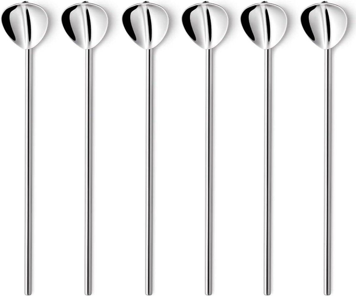 Drinkriet Set - Lepelrietjes - Cocktails Maken - Vaatwasserbestendig - 6 Stuks - Zilver