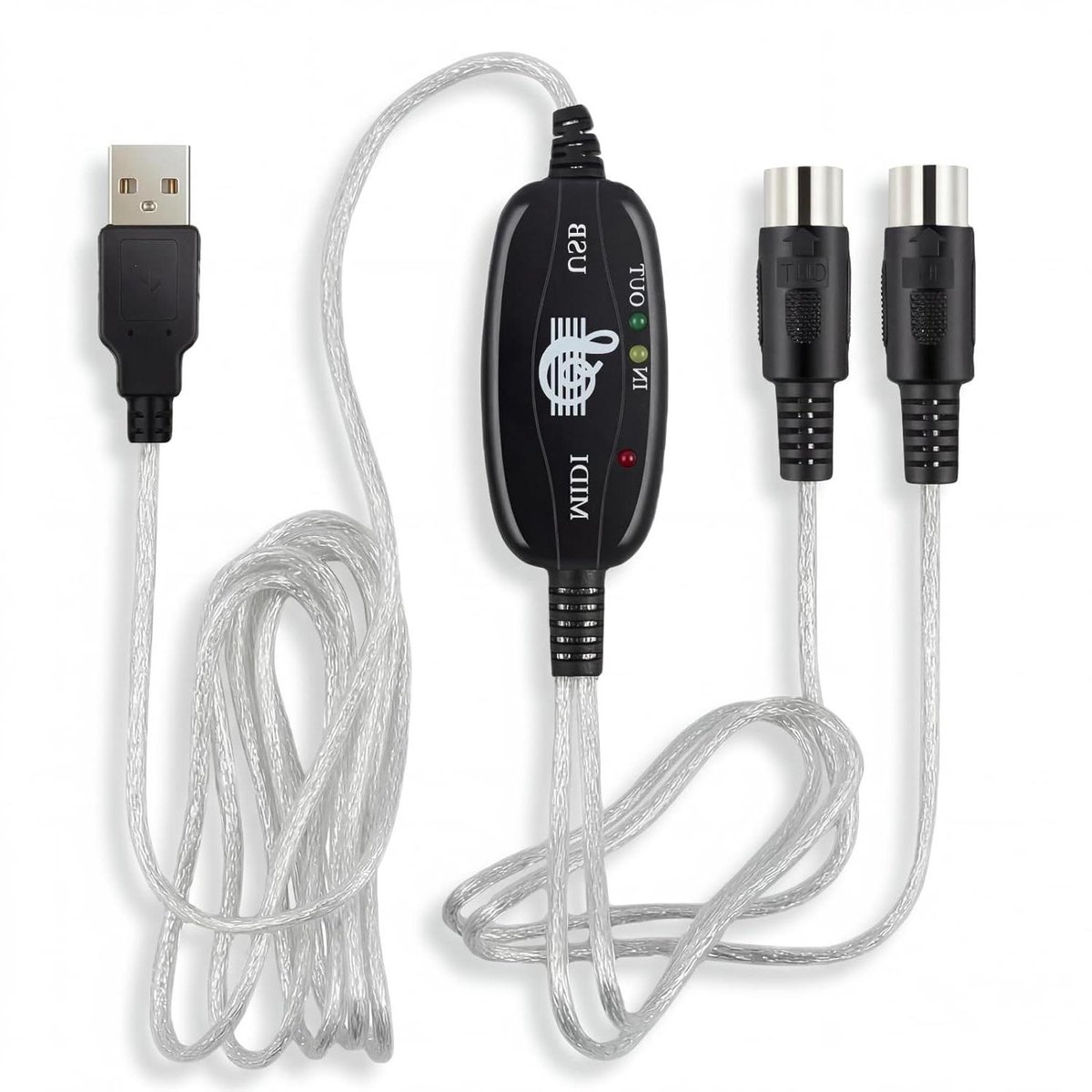 MIDI naar USB Kabel - Adapter Converter - Muziek Bewerken - Plug and Play - 2 meter - Zwart