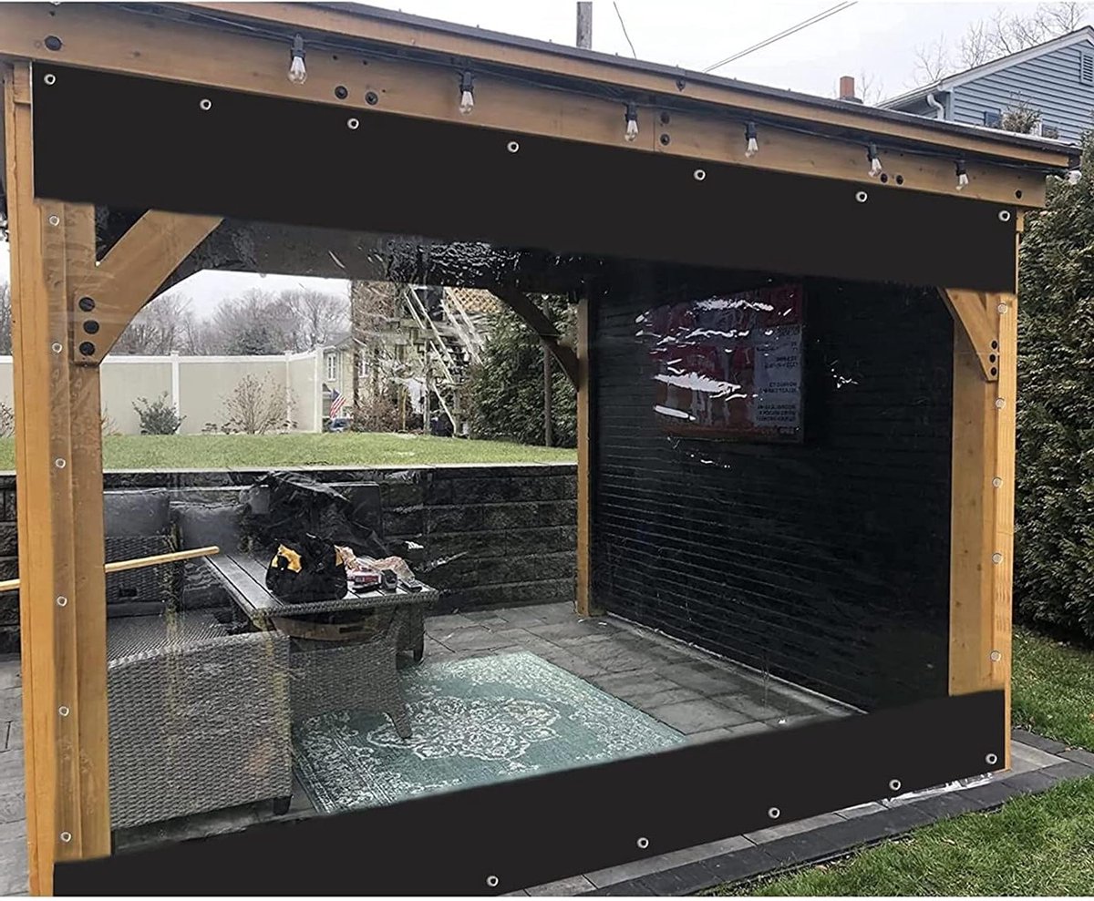 Waterdichte Pergola Gordijnen - Buitengordijnen PVC - Buitenruimte Afschermen - Hitteverzegeldenaden - 3x2.60m - Transparant+zwart