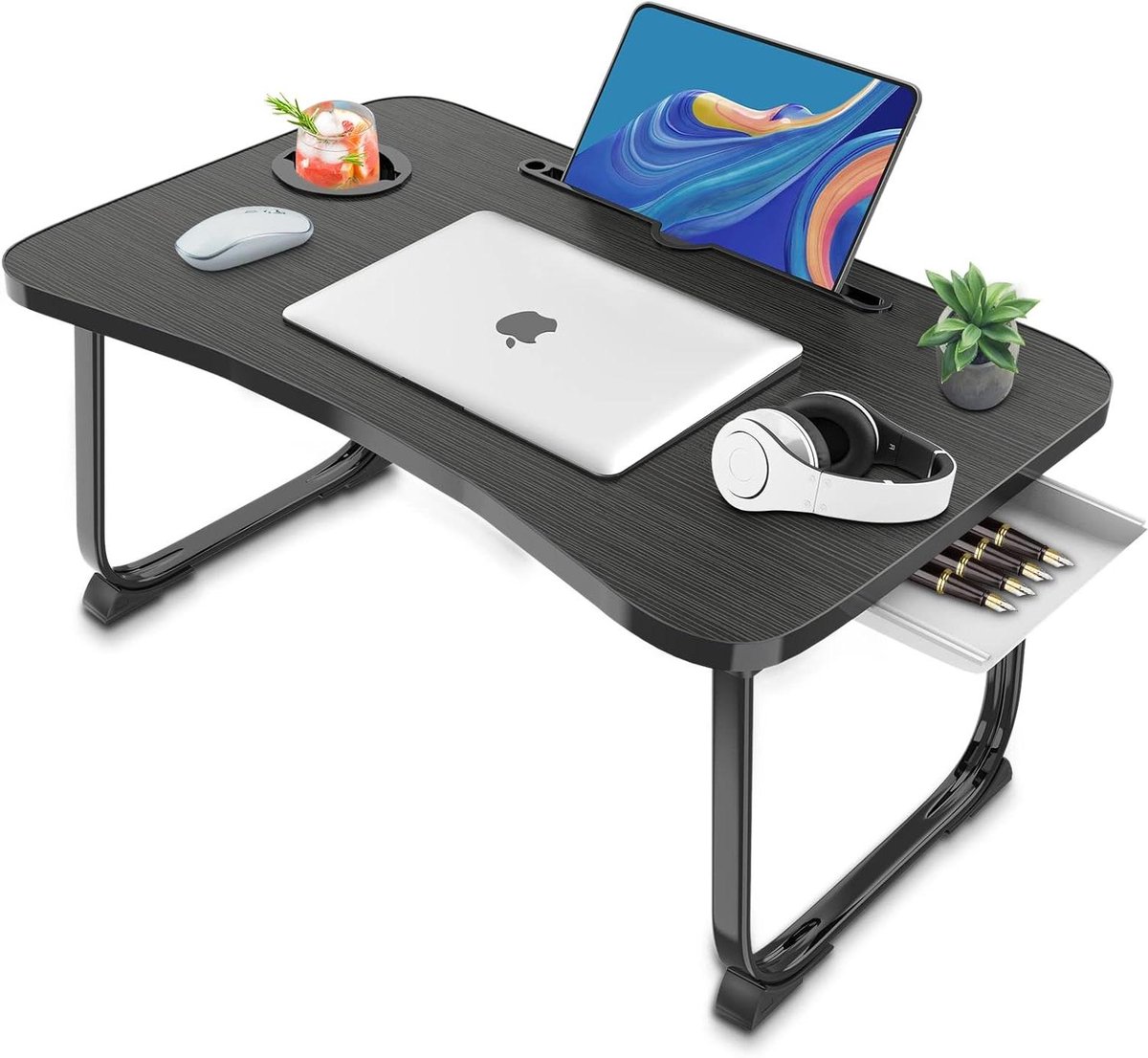 Laptop Bed Tafel - Bedtafel Laptop Bureau - Werken en Lezen - Met Opbergvak en Bekerhouder