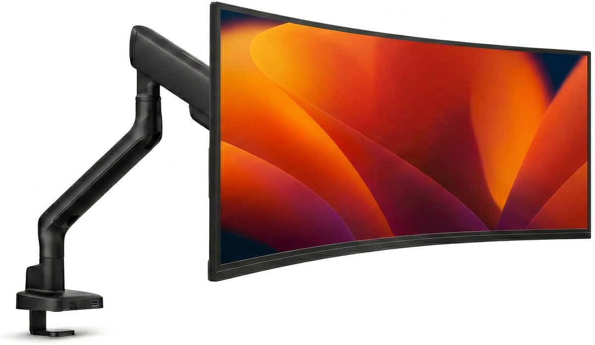 Alberenz® Single Monitor Arm Zwart 2026 met USB-C – Verstelbare Monitorbeugel met Gasveer – Tot 40" / 11 kg – Ergonomisch & Ultrawide Geschikt – VESA 75x75 & 100x100