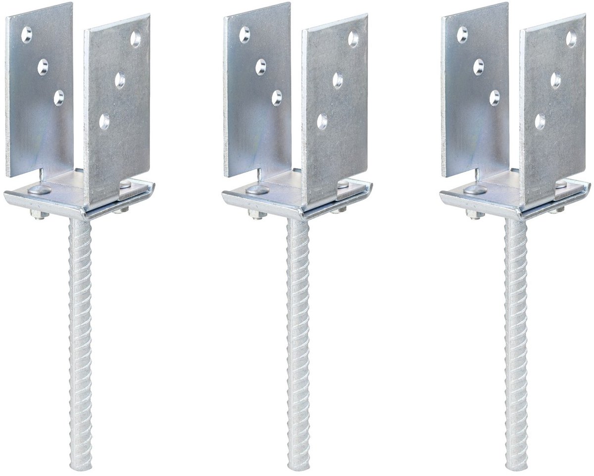Alberts 215118 U-paalhouder | in breedte verstelbaar en om in beton te gieten | galvanisch verzinkt, gechromateerd | breedte 71 - 131 mm | betonanker 200 mm | set van 3