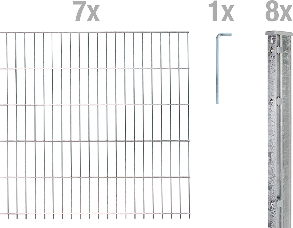 Alberts 674274 dubbelstaafmat hekwerk als 16-delige complete hekwerkset, thermisch verzinkt, hoogte 83 cm, lengte 17,5 m