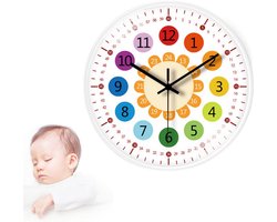 Educatieve Kinderklok voor Tijdleren, Stille Wandklok met Dubbele Wijzerplaat, Batterijgevoede Kleuterklok van 12 Inch, Kleurrijke Educatieve Klok voor Kinderkamer, Perfect speciaal voor Kinderen