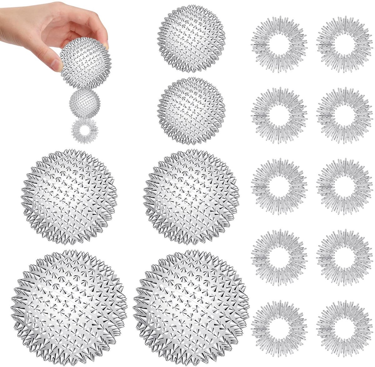 Vt products - Magnetische Acupressuur Ballen - Stressverlichting - 6 Stuks - Silicone - Massageballen voor Fysieke Ontspanning - Zilver
