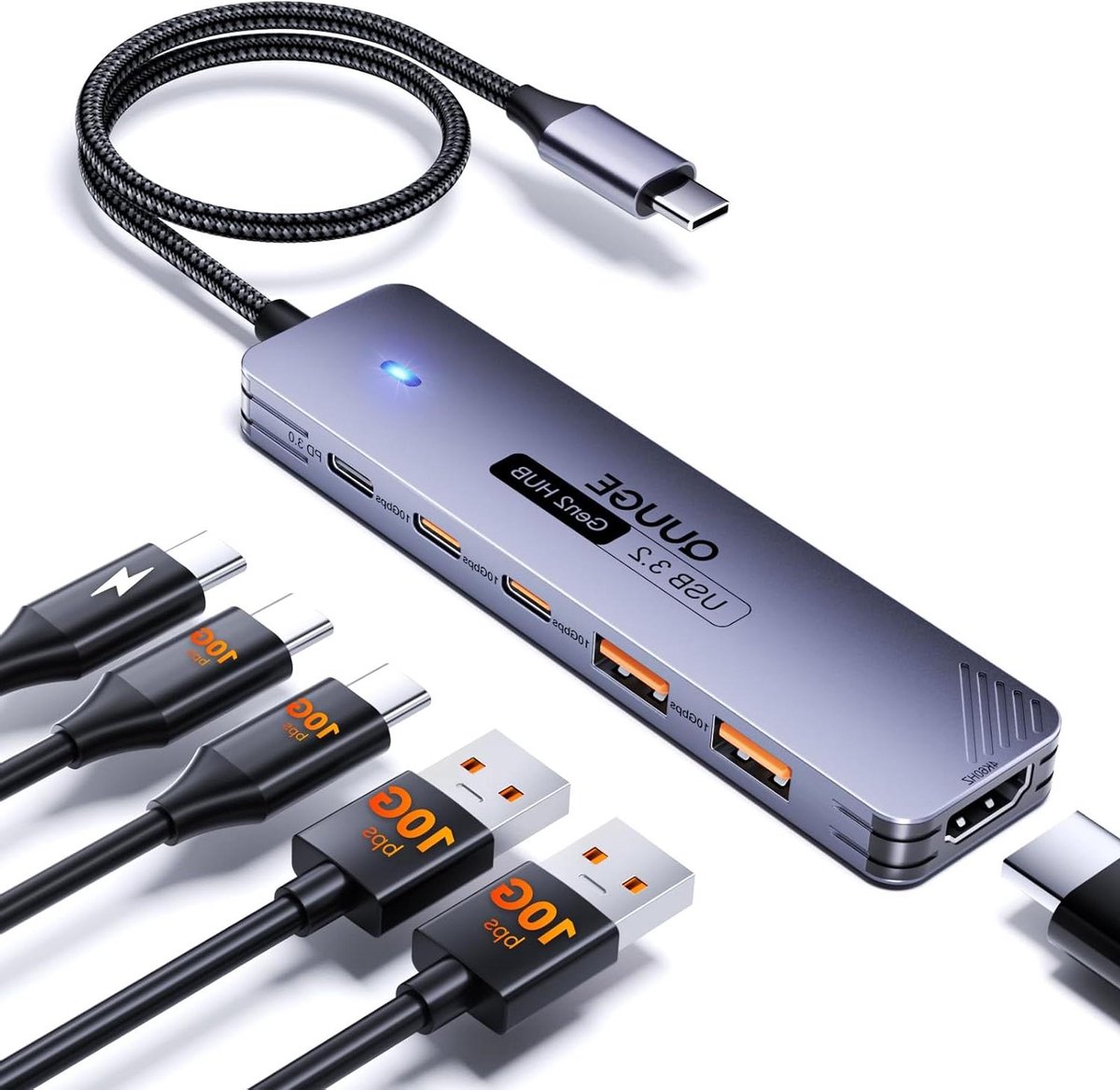 USB C Hub - Adapter Dock - Laptop Uitbreiden - 10Gbps Data Snelheid - 12 cm - Grijs