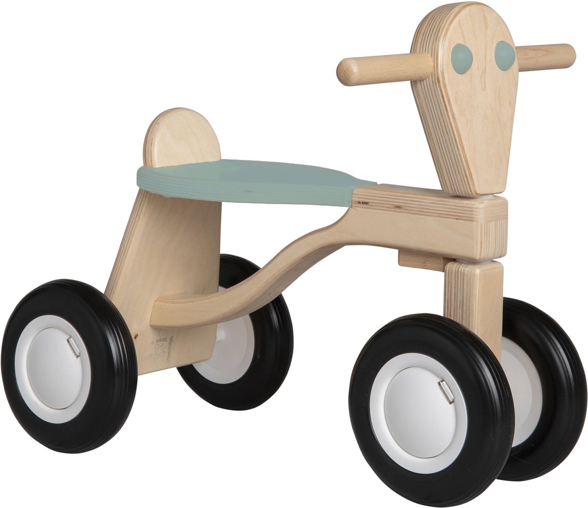 Van Dijk Toys berken houten loopfiets vanaf 1 jaar - Vintage Blauw/Groen(Kinderopvang kwaliteit).