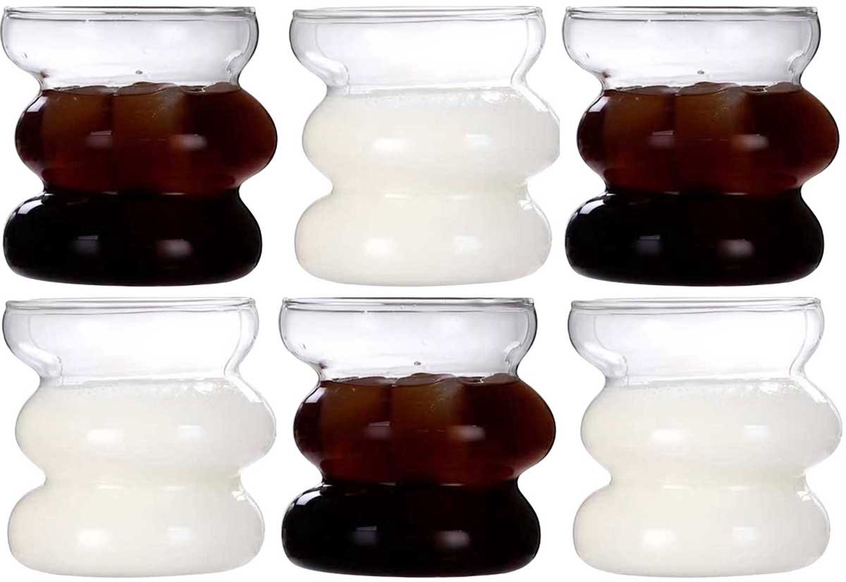 Wavy Bubbelglazen - Set van 6 - 450ml - Moderne Design Drinkglazen voor Koffie, Sap & Cocktails