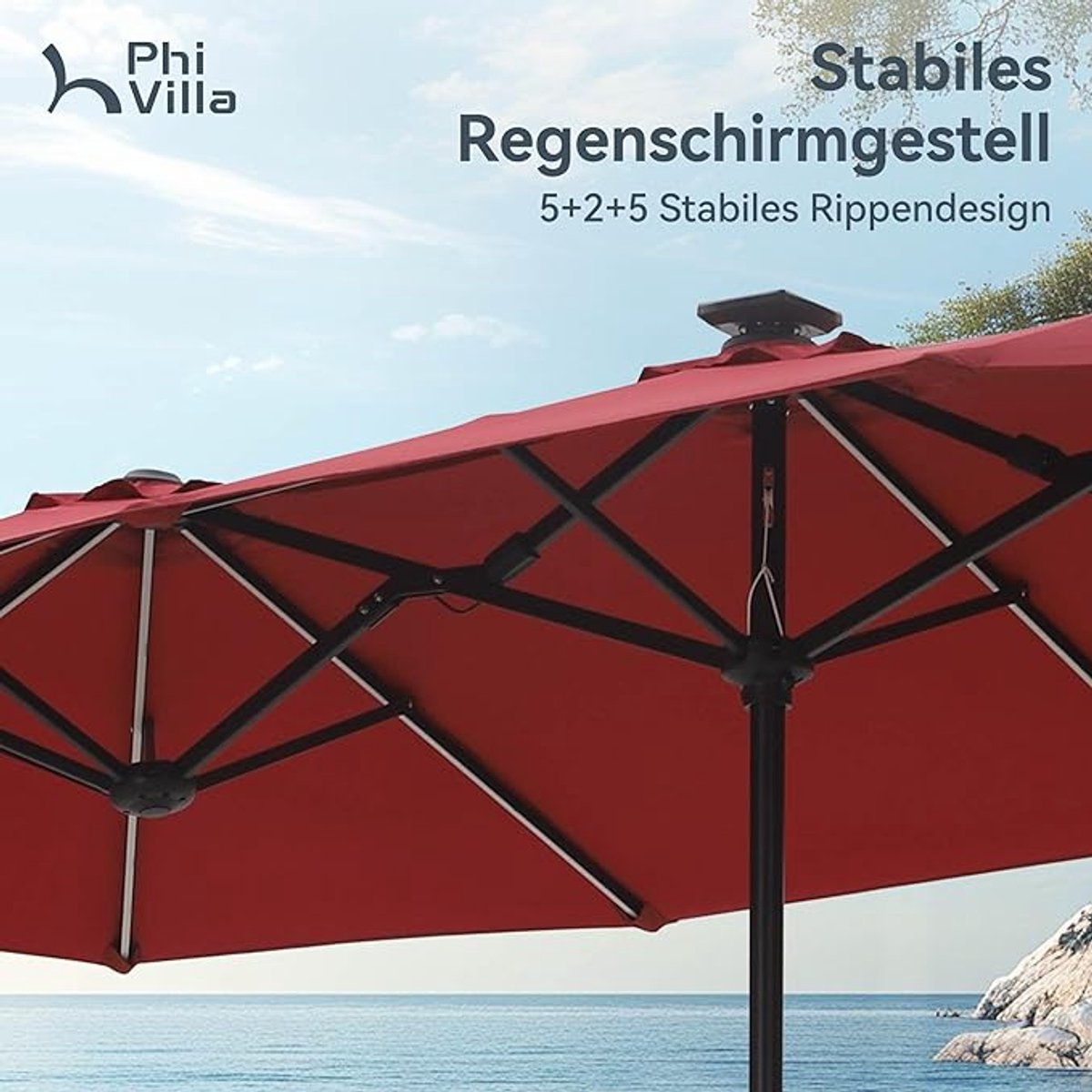 Rechthoekige Tuinparasol 200x380 cm XXL met LED Verlichting – Dubbelzijdig UV50+ Waterafstotend Windbestendig met Crank Systeem – Grote Terras Parasol Beige – Nicolehome