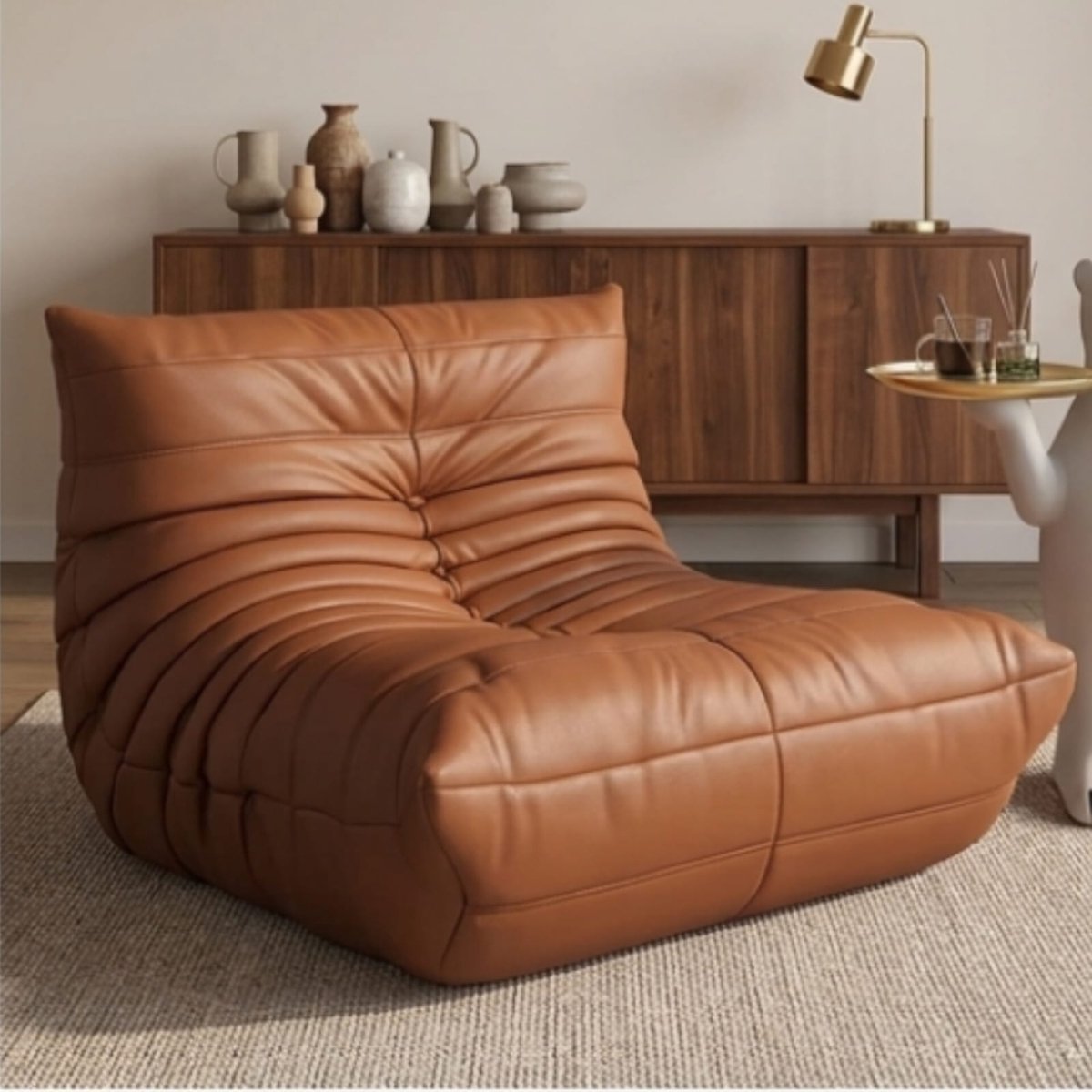 Fauteuil loungestoel 94x75x74,9 cm – moderne Togo stijl zetel – zachte comfortabele relaxstoel voor woonkamer en slaapkamer – bruin – Urbanhome