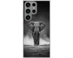 Telefoonhoesje Geschikt voor Samsung Galaxy S23 Ultra hoesje - Olifant - Zwart - Wit - Rook - Siliconen Telefoonhoesje Telefoonhoesje