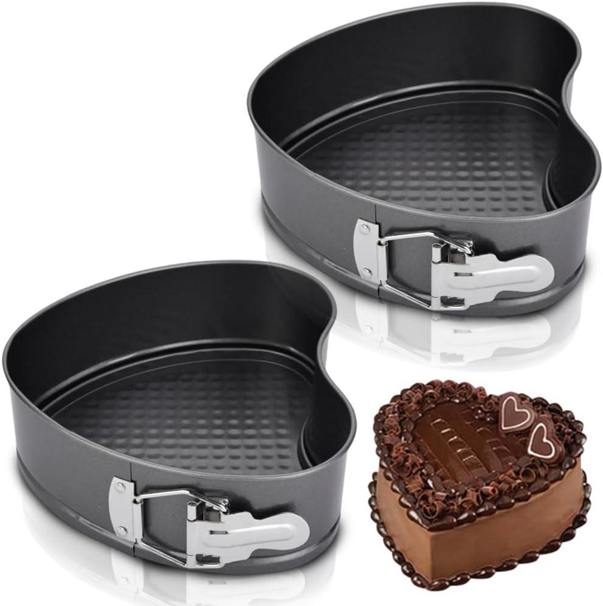 Bakvorm Hart - Cakevorm Springvorm - Taarten Bakken - Antiaanbaklaag - 15 cm 2 stuks - Zwart