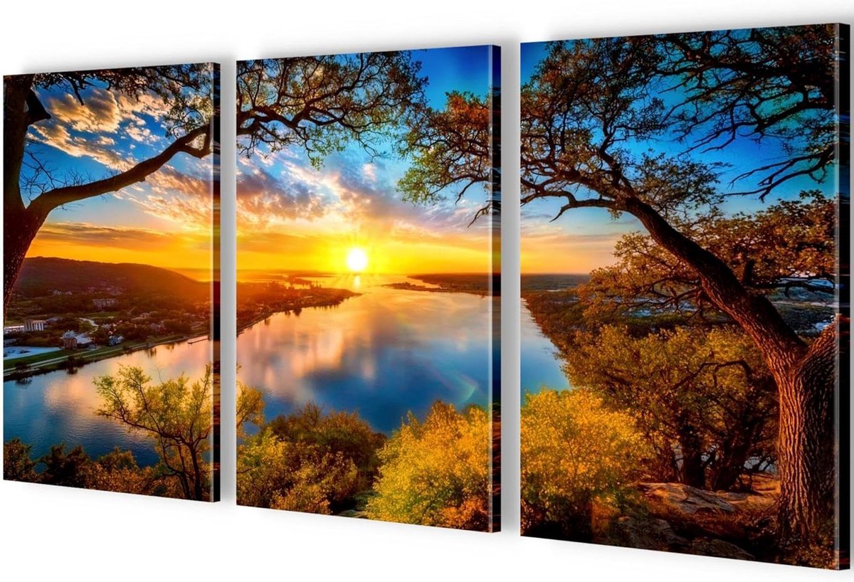 Muurschilderijen Landschap - Wanddecoratie Canvas - Woonkamer Decoreren - Natuurlijke Sfeer - 3 x 20 x 30 cm - Luchtblauw