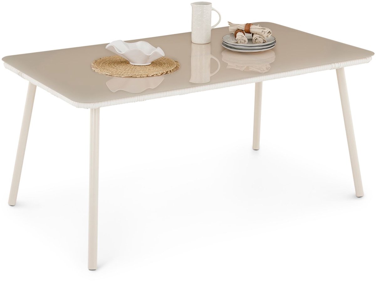 Tuintafel VOLONTE 160 x 90 cm met glazen blad – beige