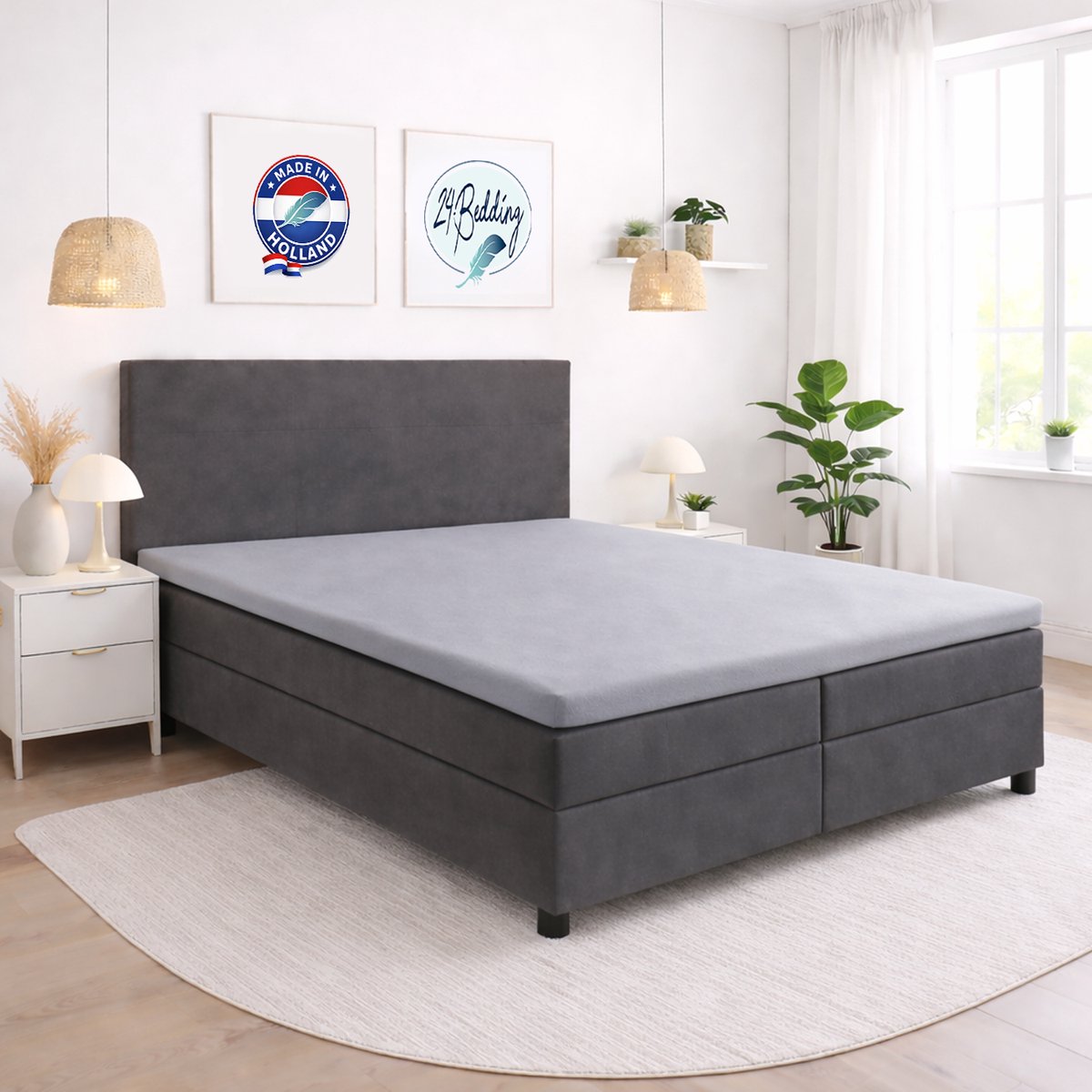 24-Bedding Hoeslaken Topper - 90x210 cm zilveer Grijs - 2 stuks - Verkoelend 100% Percaline Katoen Zilvergrijs