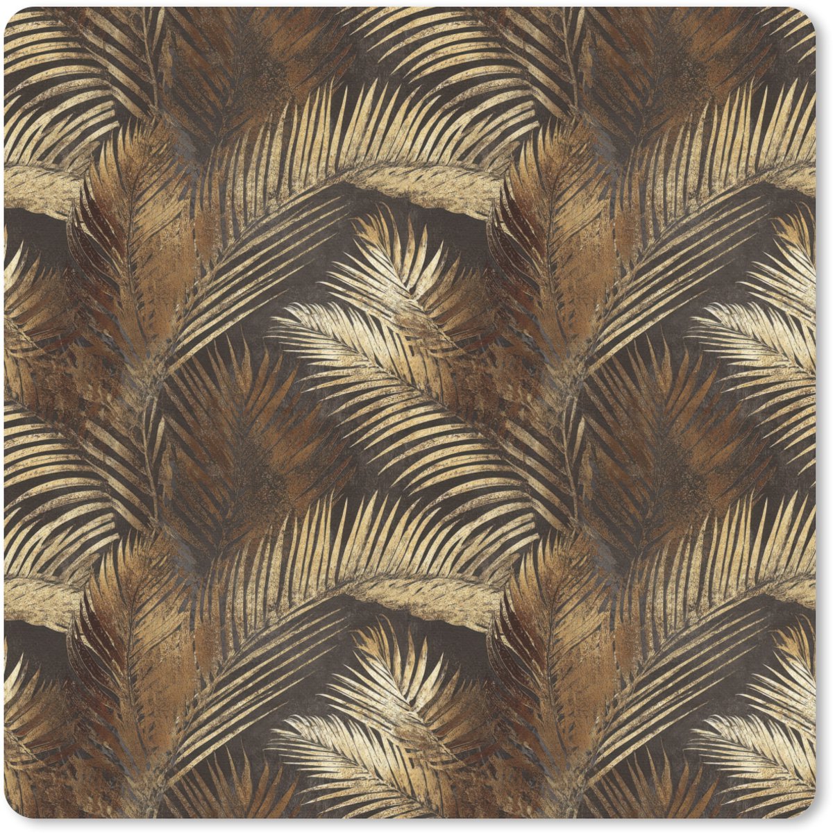 Muismat 30x30 cm - Mousepad Tropisch - Bladeren - Goud - Muismatten