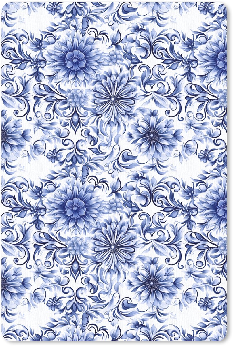 Muismat 13x20 cm - Mousepad Bloemen - Blauw - Patroon - Wit - Muismatten