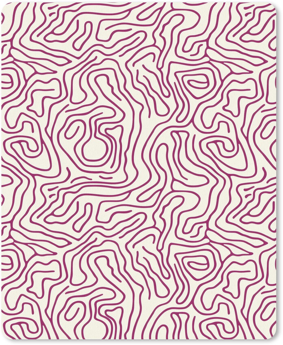Muismat 12x16 cm - Mousepad Kronkelende lijn - Magenta - Crème - Muismatten