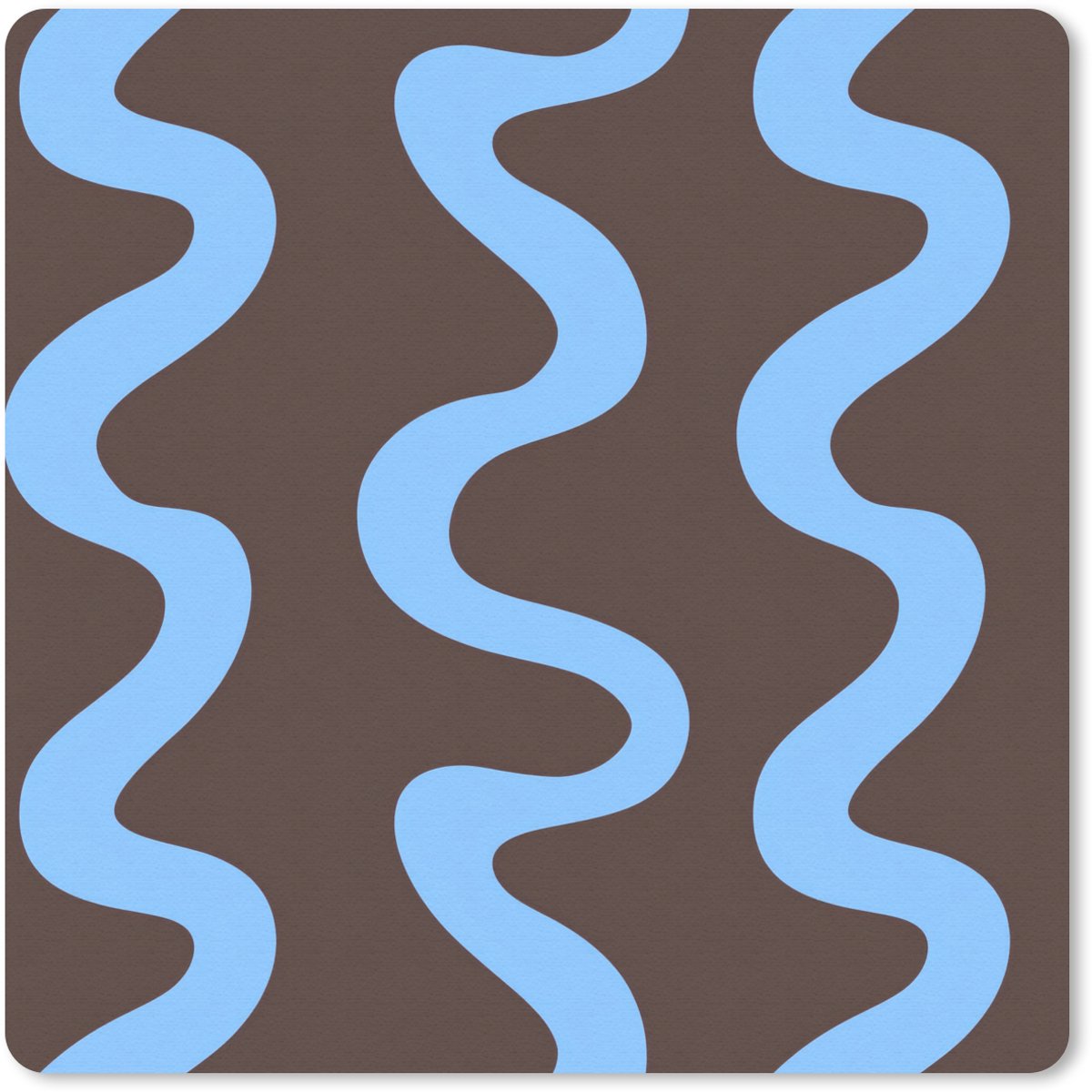 Muismat 20x20 cm - Mousepad Kronkelende lijnen - Blauw - Bruin - Minimalistisch - Muismatten