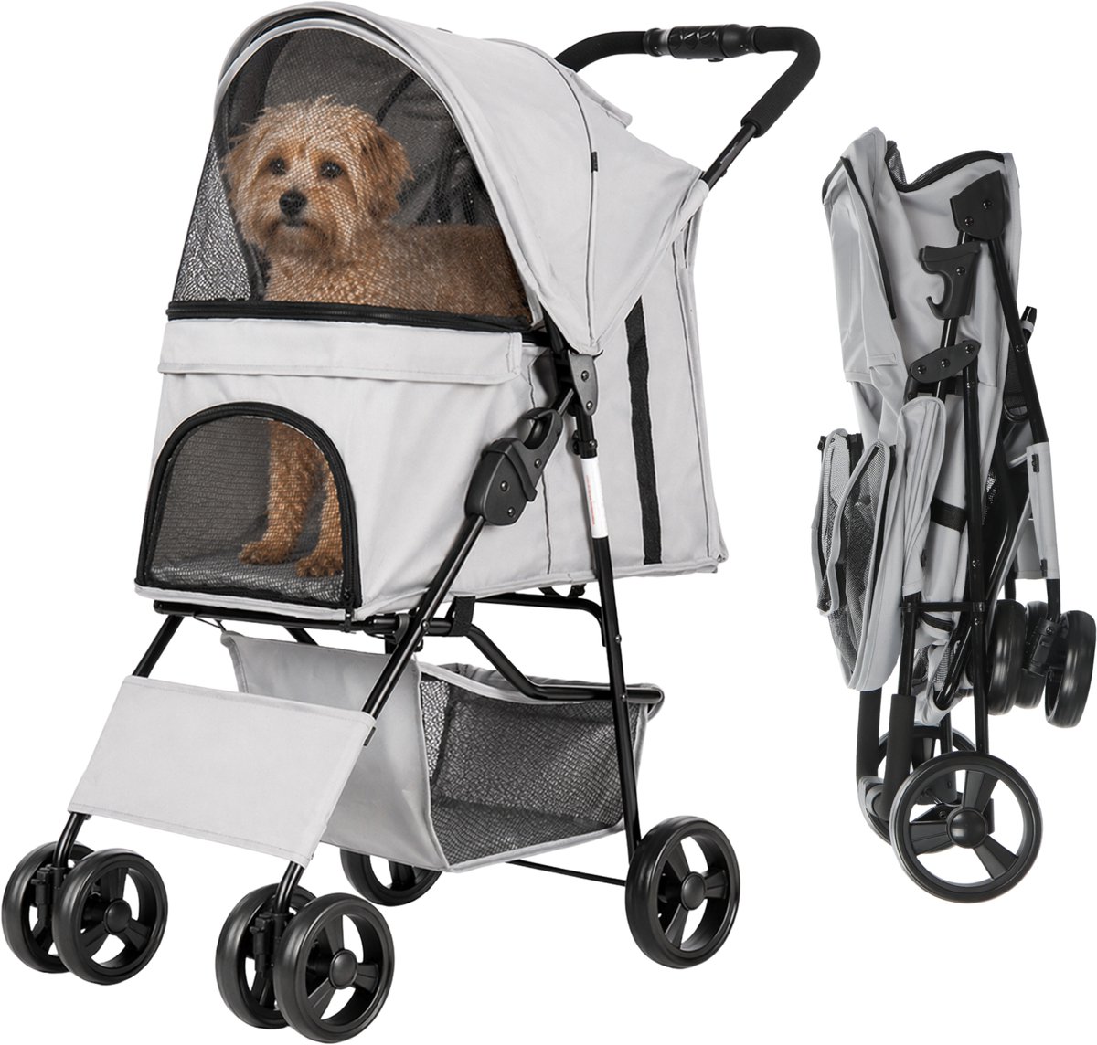 Bol.com HiPet® Hondenbuggy Senna – Inklapbaar – Grijs – Tot 15 kg – Met Boodschappenmand aanbieding