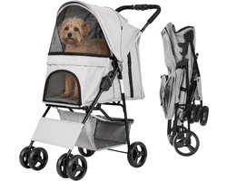 HiPet® Hondenbuggy Senna – Inklapbaar – Grijs – Tot 15 kg – Met Boodschappenmand