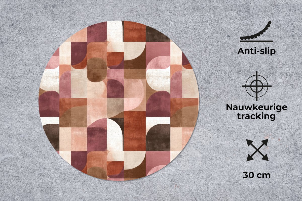 Muismat rond 30x30 cm - Mousepad Geometrie - Modern - Retro - Ronde muismatten