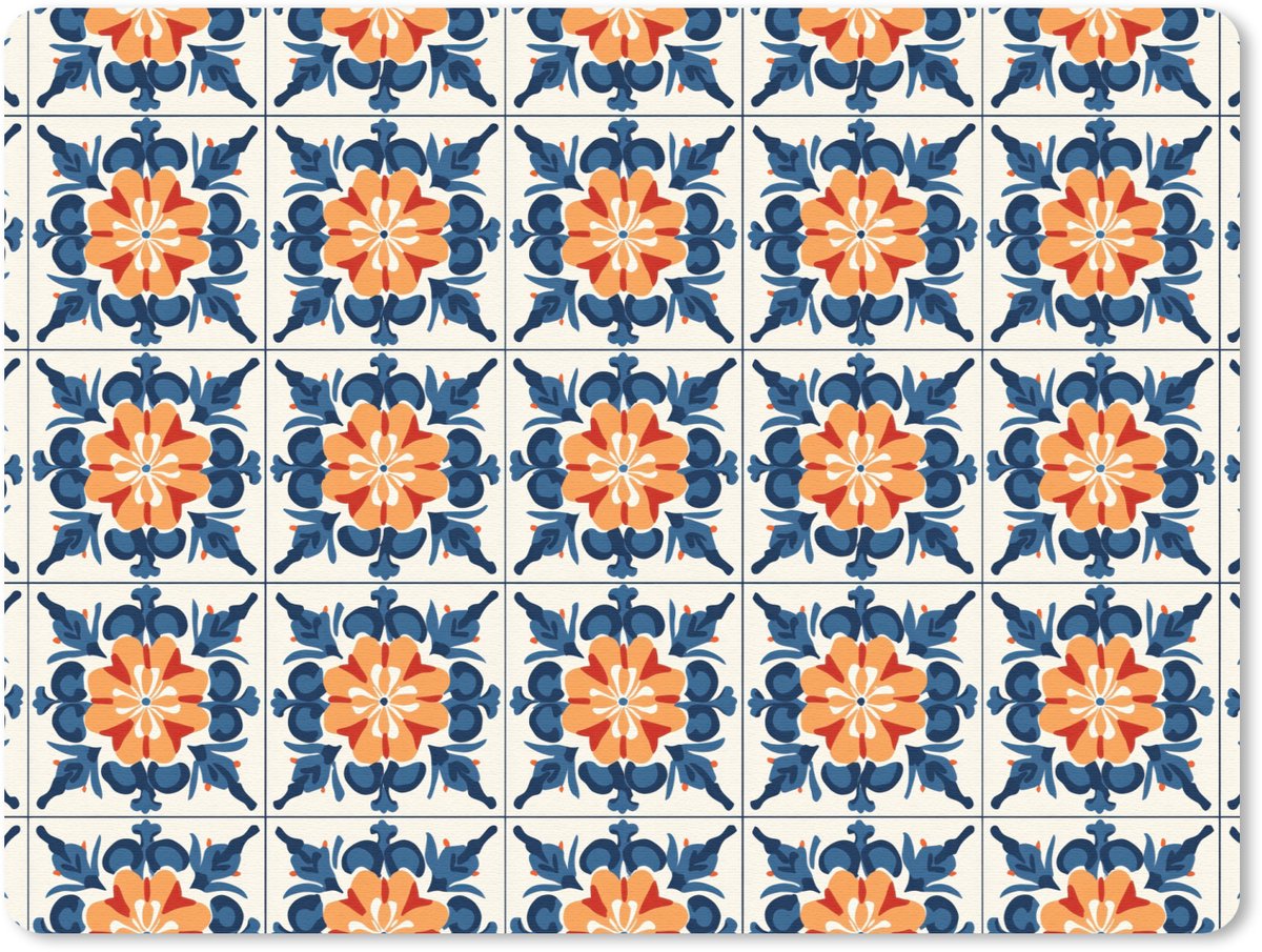 Muismat 12x10 cm - Mousepad Traditioneel - Tegel - Oranje - Muismatten