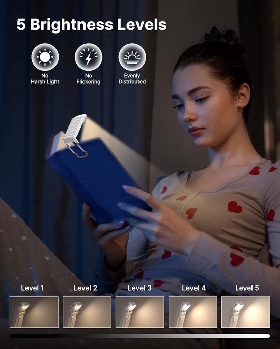 KZQ USB Oplaadbare Boekleeslamp Clip Zacht voor de Ogen met 3 Kleurtemperaturen en 5 Helderheidsniveaus Draagbare LED Boeklamp voor Boekenwurmen en Kinderen van kzq — afbeelding 3