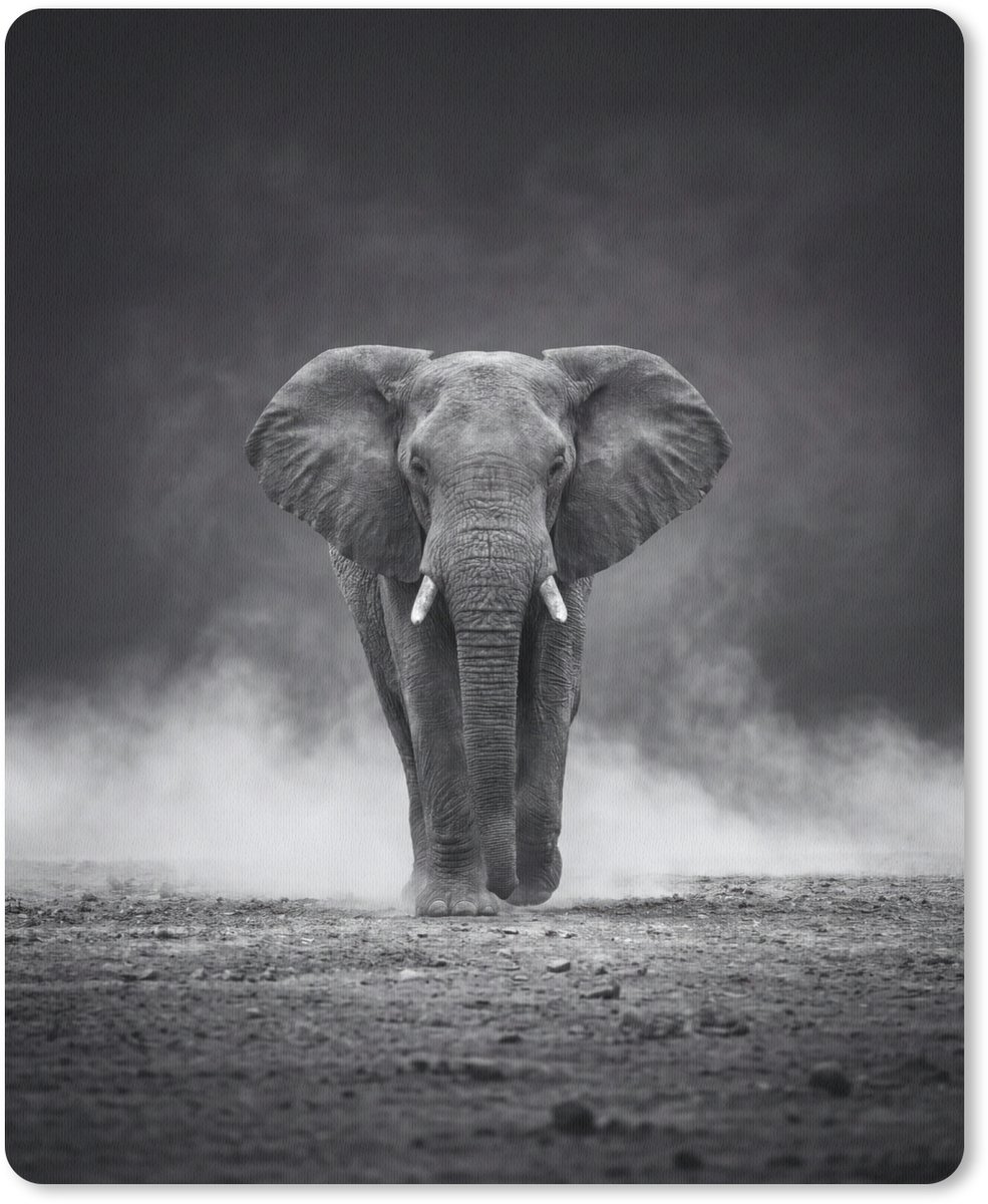 Muismat 12x16 cm - Mousepad Olifant - Zwart - Wit - Rook - Muismatten