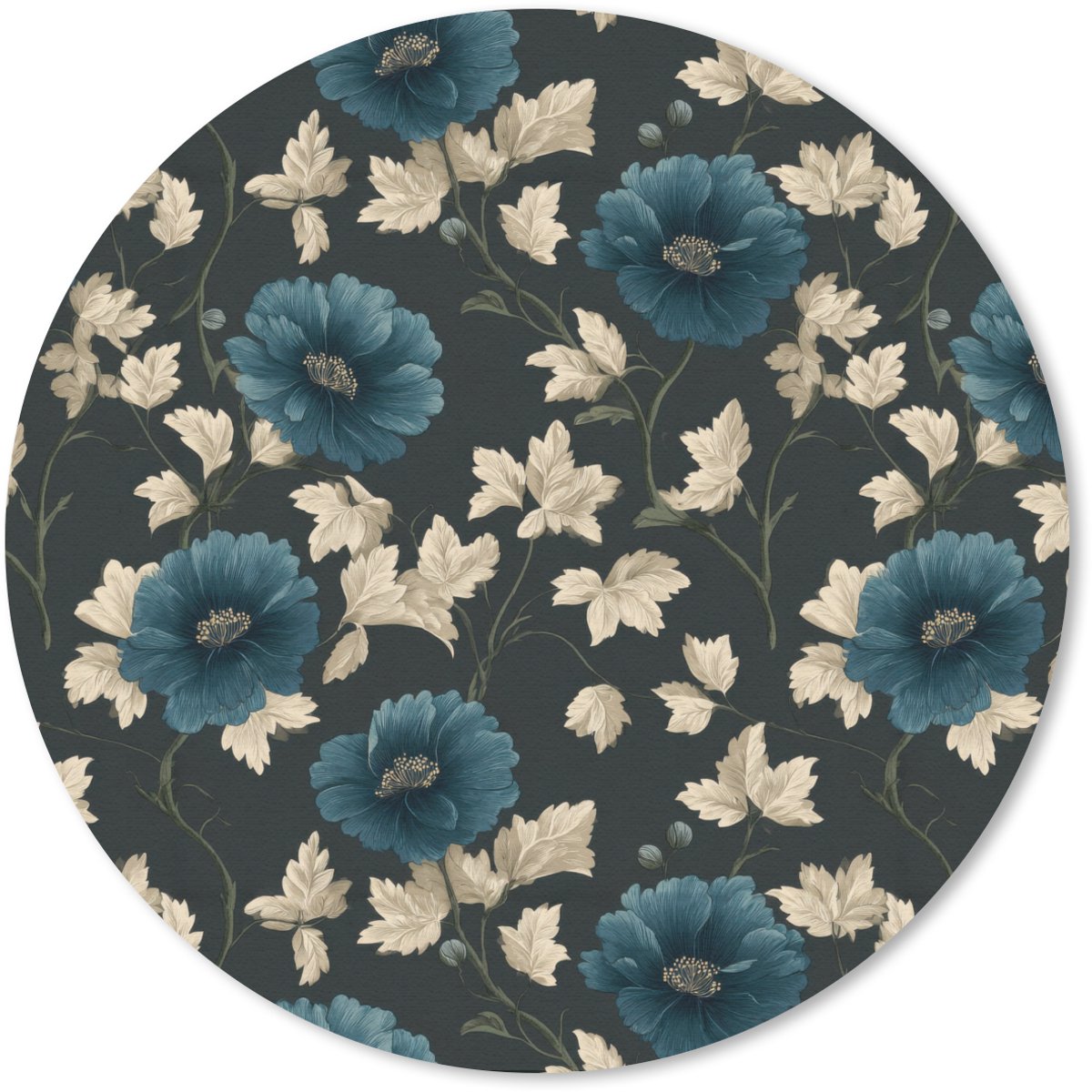 Muismat rond 40x40 cm - Mousepad Botanisch - Bloemen - Blauw - Ronde muismatten
