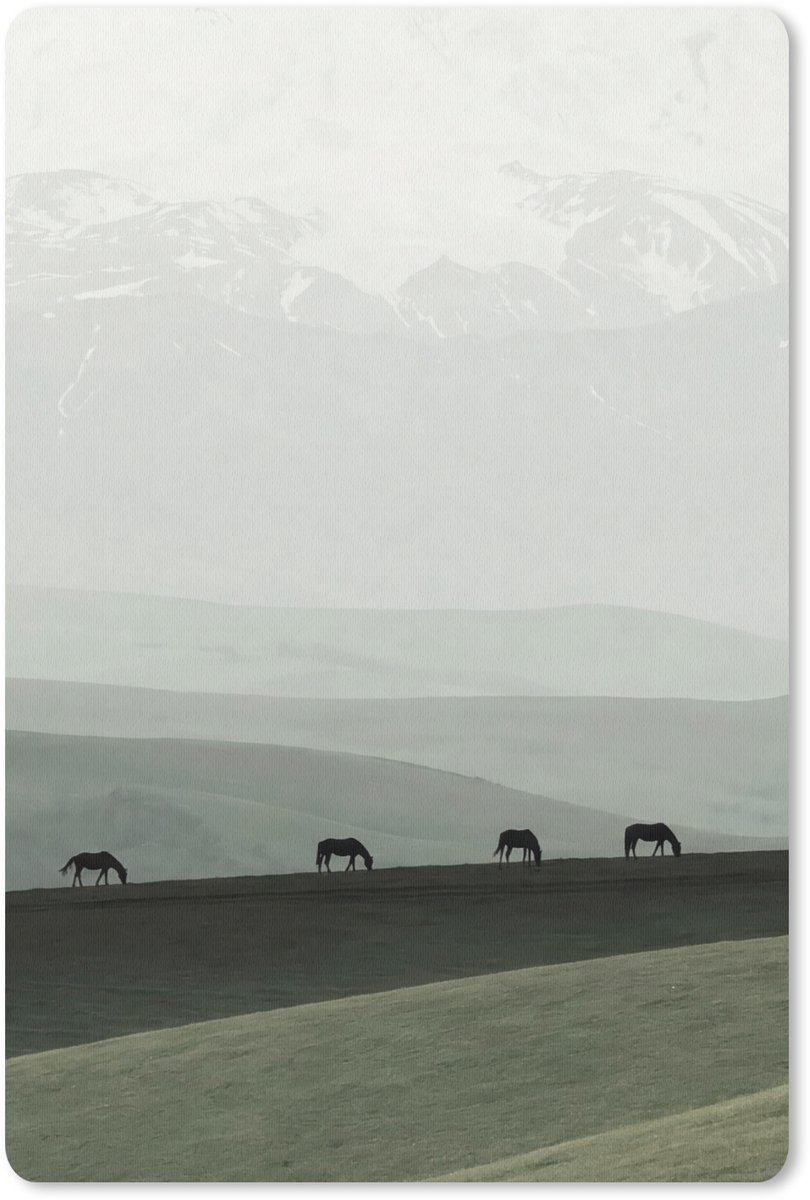 Muismat 13x20 cm - Mousepad Grijs - Berg - Paarden - Muismatten