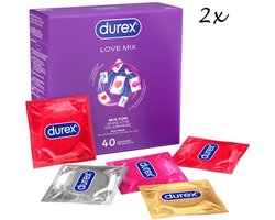 Durex Love Mix Condooms - 80 stuks (2x 40 stuks) - 16x Thin Feel Extra Lube (Elite) - 16x Intens Orgasme (ribbels, nopjes en gel) - 16x Thin Feel Ultra (extra dun) - 16x Aardbeismaak - 16x Pleasure Me (ribbels en nopjes) - Discreet Verpakt