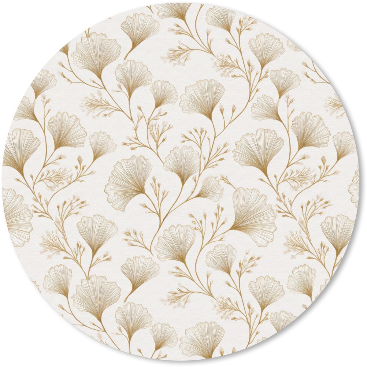 Muismat rond 20x20 cm - Mousepad Ginkgo - Takken - Goud - Ronde muismatten