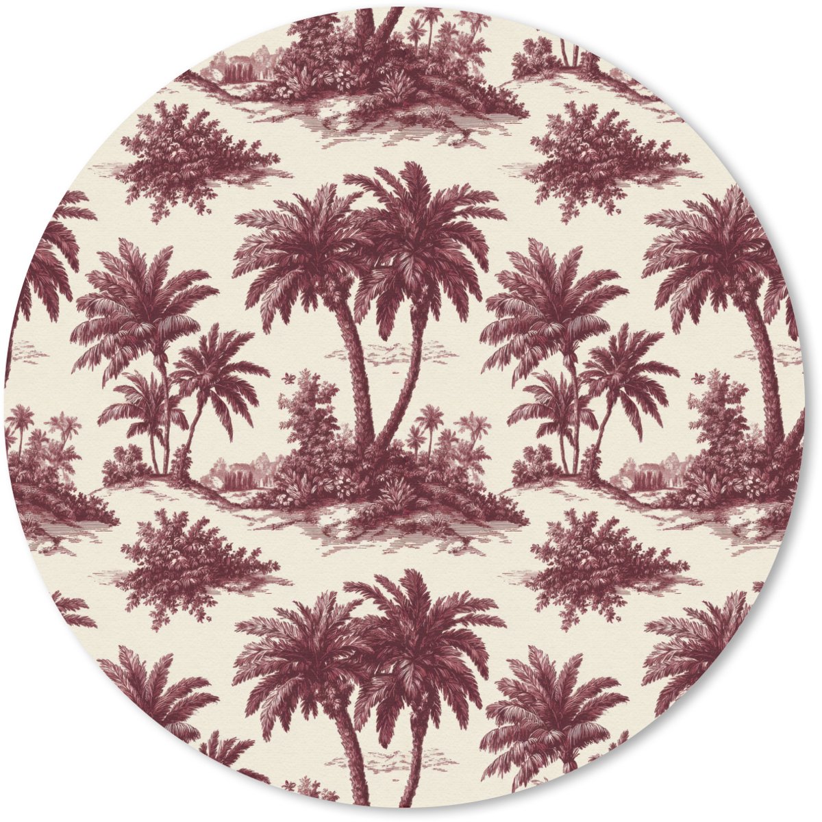 Muismat rond 20x20 cm - Mousepad Tropisch - Geometrisch - Bordeauxrood - Ronde muismatten