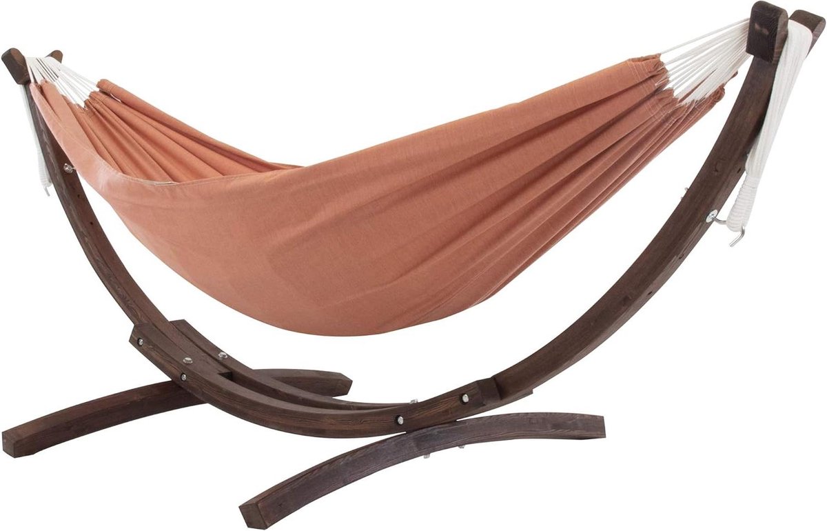 Dubbele Hangmat met Standaard - Buitenbed Relaxmat - Ontspannen in de tuin - Massief Houten Standaard