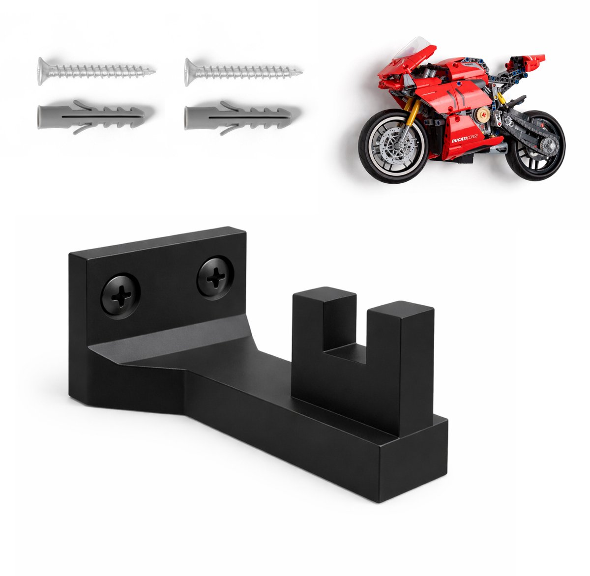 YUOM. Wandhouder geschikt voor LEGO Technic 42202 Ducati Panigale V4 R – Muurbeugel / Wall Mount – incl. schroeven & pluggen