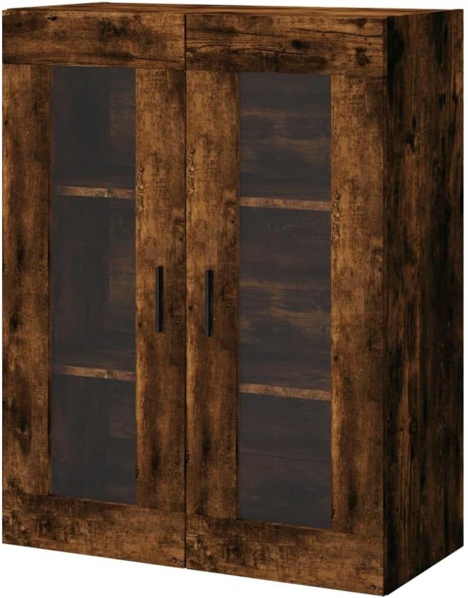 Hangkast Keuken - Opbergkast Wandkast - Keuken Organiseren - Zichtbaar Achter Glas - 695x34x90 cm - Gerookt eiken