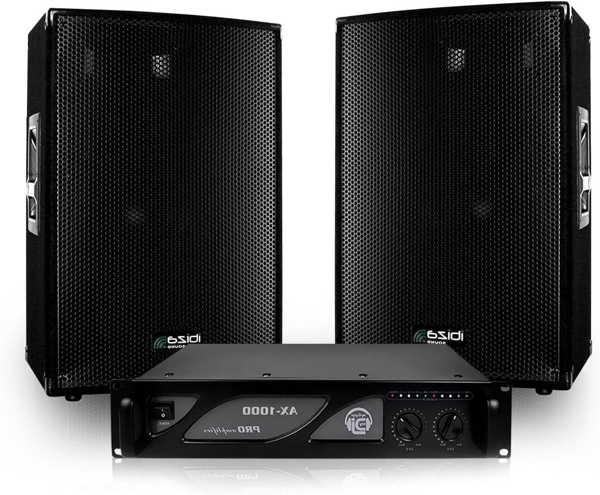 PA Luidsprekersysteem - Geluidssysteem DJ - Feesten Geluid - 1000 Watt Vermogen - 2x 12 inch - Zwart