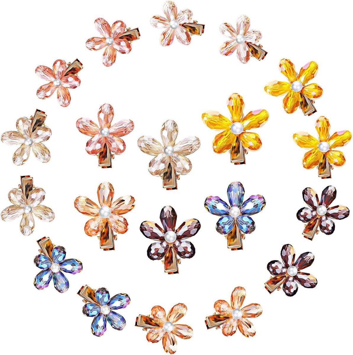 Mini Flower Crystal Claw Clips - 21 Stuks Haaraccessoires voor Vrouwen en Meisjes, Perfect voor Diverse Haarstijlen en Feestelijke Gelegenheden