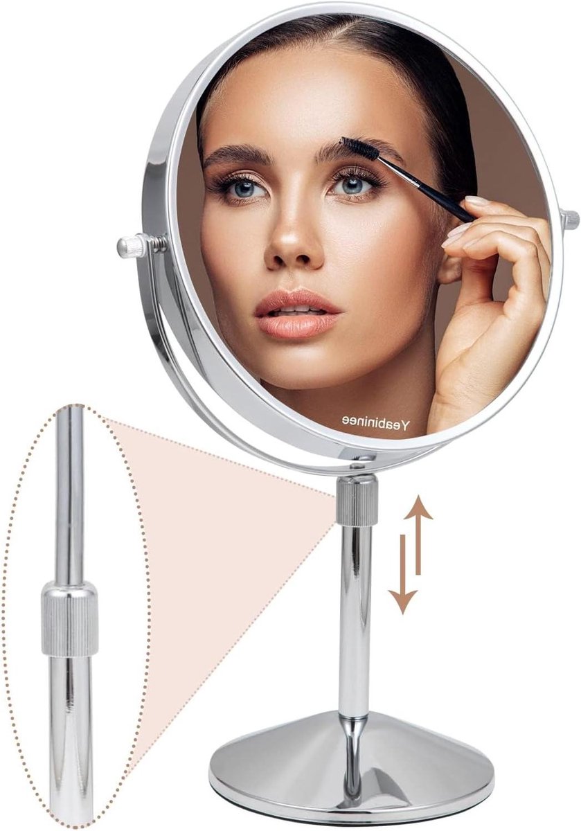 Make-upspiegel Verstelbaar - Cosmeticaspiegel Bureau Spiegel - Make-up Aanbrengen - Dubbelzijdig 7x Vergroting - 4 Inch Verstelbaar - Zilver