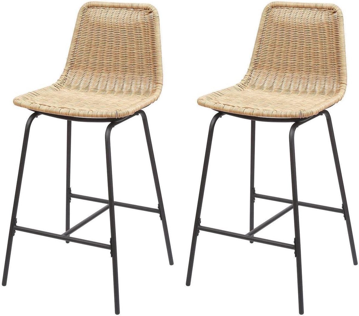 Barkruk - Krukken set - Aanrecht Zitten - Rotan en metaal - 45x45x94 cm - Kuta