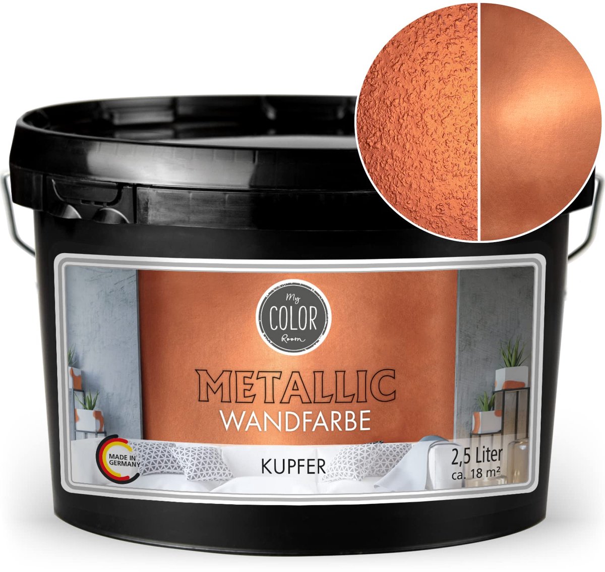 My Color Room Metallic Muurverf - Hoogglans Afwerking - Waterbasis - Terpentine vrij - Koper - 2,5 Liter