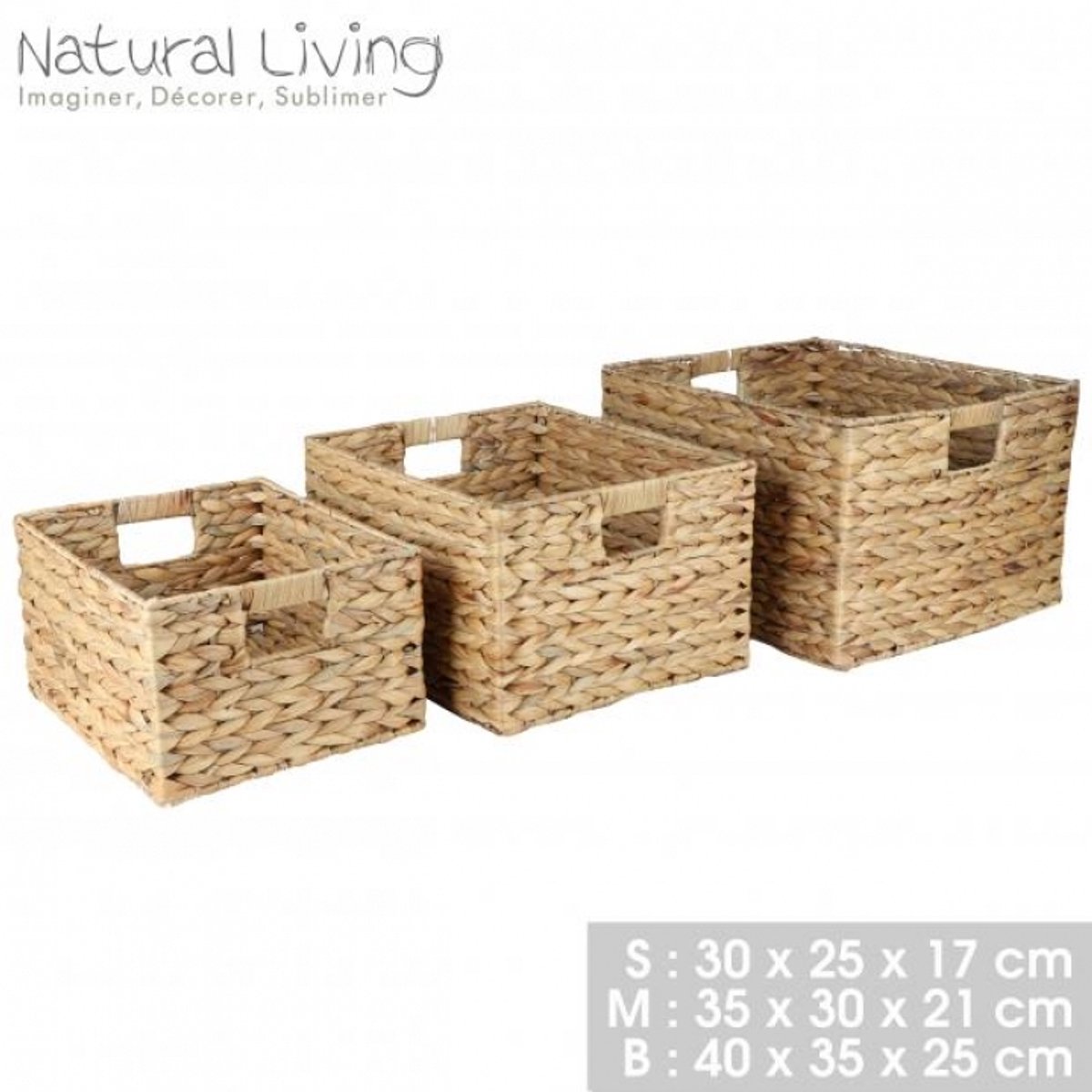 "NATURAL LIVING" SET VAN 3 DECORATIEVE WATERHYACINTHENMANDEN