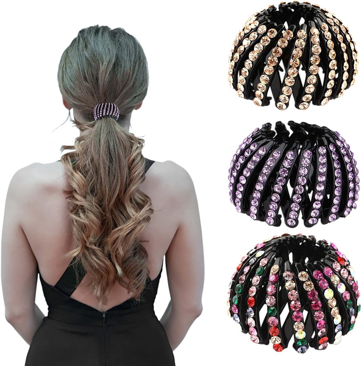 Vintage Geometrische Haarclips, 3 Stuks Uittrekbare Haarlussen, Uitbreidbare Paardenstaart Houder voor Meisjes en Vrouwen, Haaraccessoires voor Diverse Stijlen