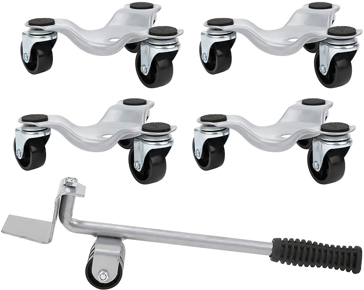 Store_7 - Meubelbewegingsrolset - Meubeltransportset - Ergonomisch hefhendelsysteem - Zilver - Zwenkwielen - Voor zware voorwerpen tot 400 kg - Ges...